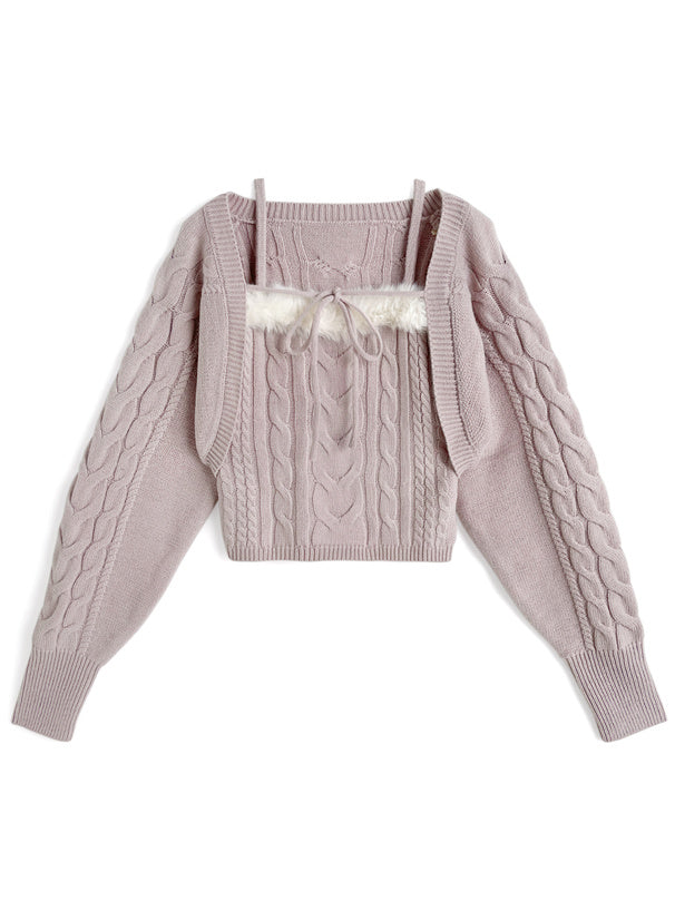 an1973 Cable Knit Camisole & Bolero Set 麻花針織吊帶背心與短版開襟衫套裝 5
