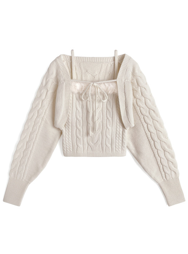 an1973 Cable Knit Camisole & Bolero Set 麻花針織吊帶背心與短版開襟衫套裝 6