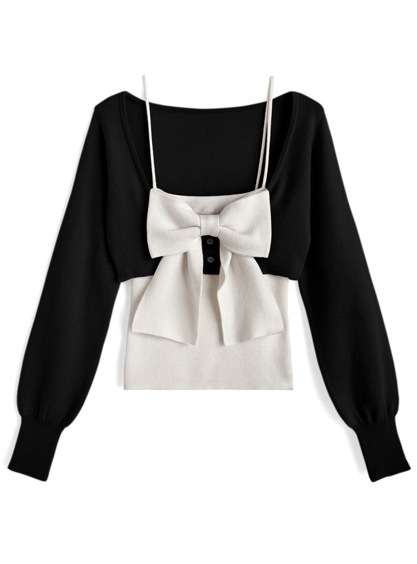 Big Bow Camisole and Cropped Cardigan Knit Set 大蝴蝶結吊帶背心與短版開襟衫針織套裝 [an2028] 2