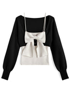 Big Bow Camisole and Cropped Cardigan Knit Set 大蝴蝶結吊帶背心與短版開襟衫針織套裝 [an2028] 2