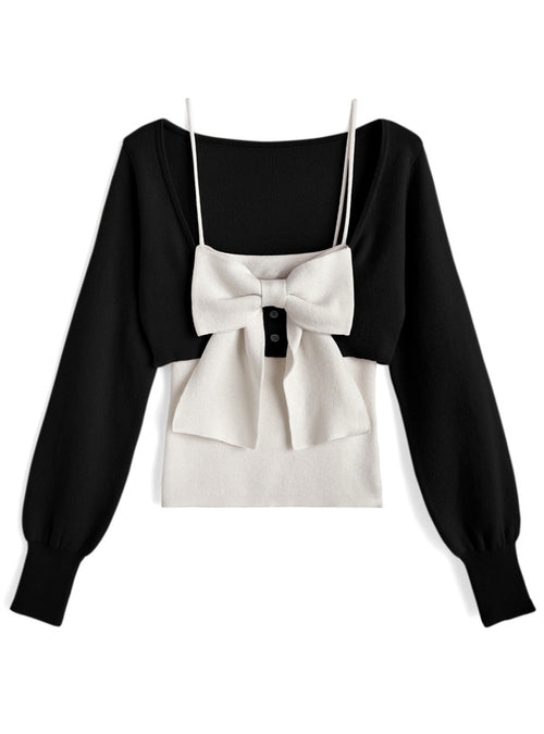 Big Bow Camisole and Cropped Cardigan Knit Set 大蝴蝶結吊帶背心與短版開襟衫針織套裝 [an2028] 2