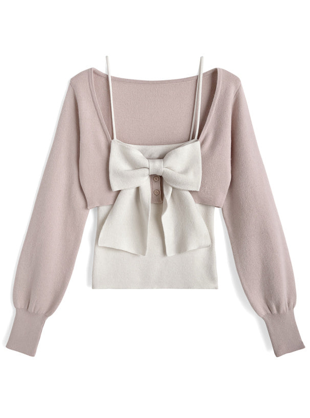 Big Bow Camisole and Cropped Cardigan Knit Set 大蝴蝶結吊帶背心與短版開襟衫針織套裝 [an2028] 3