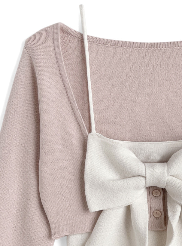 Big Bow Camisole and Cropped Cardigan Knit Set 大蝴蝶結吊帶背心與短版開襟衫針織套裝 [an2028] 7