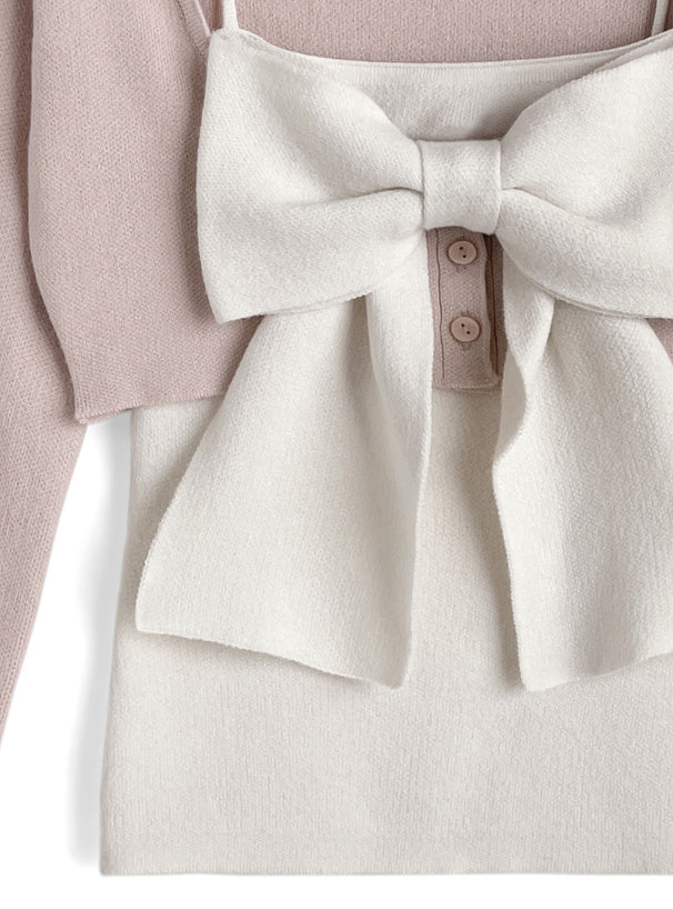 Big Bow Camisole and Cropped Cardigan Knit Set 大蝴蝶結吊帶背心與短版開襟衫針織套裝 [an2028] 8