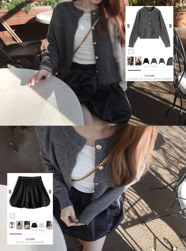 Gold Button Crew Neck Knit Cardigan 金色鈕扣圓領針織開襟衫 at2579 image 3