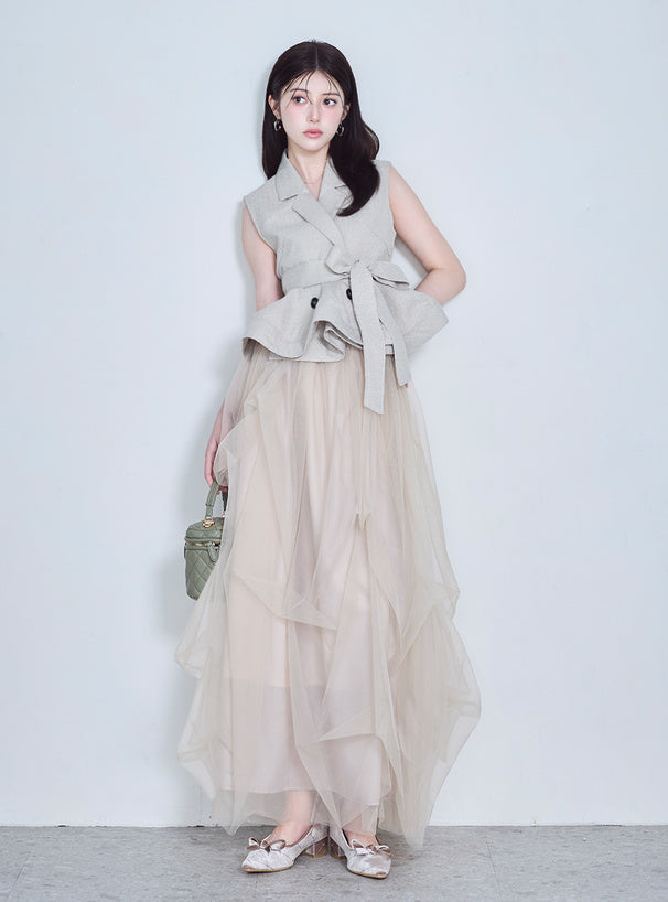 Random Tuck Tulle Long Skirt 不規則打褶薄紗長裙 [dk1550] 2