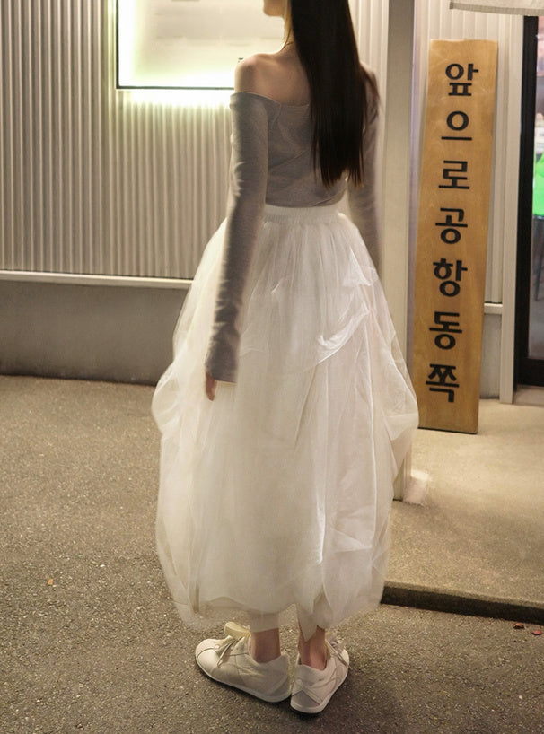 Random Tuck Tulle Long Skirt 不規則打褶薄紗長裙 [dk1550] 11