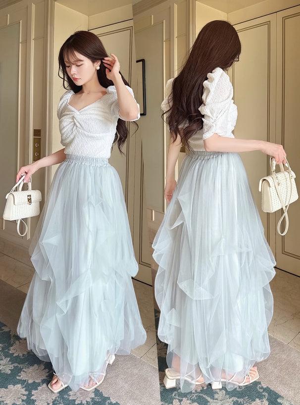 Random Tuck Tulle Long Skirt 不規則打褶薄紗長裙 [dk1550] 13