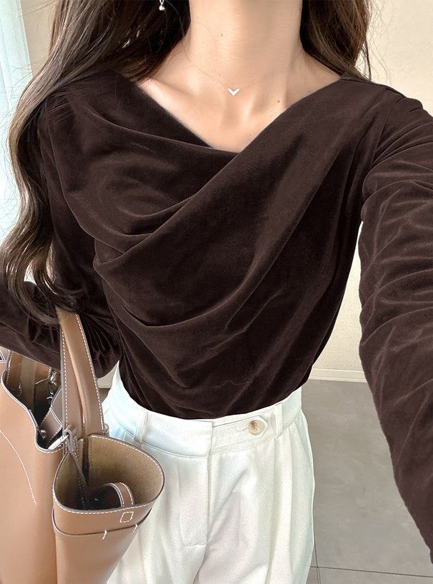 GRL dk1551 velour drape neck top 絲絨垂墜領上衣 1