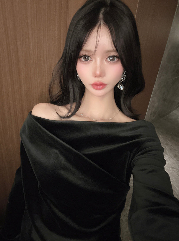 GRL dk1551 velour drape neck top 絲絨垂墜領上衣 8