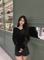 GRL dk1551 velour drape neck top 絲絨垂墜領上衣 9