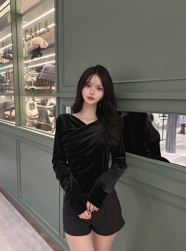 GRL dk1551 velour drape neck top 絲絨垂墜領上衣 9
