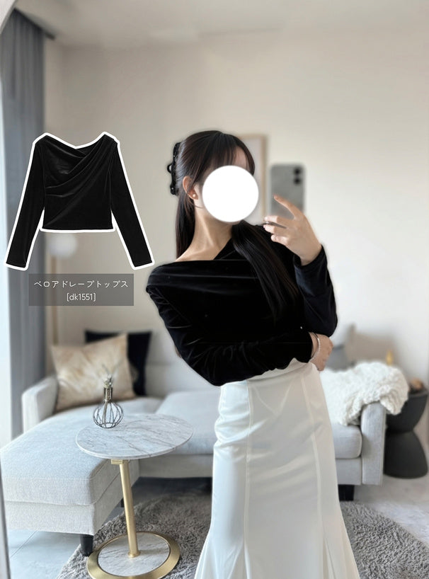 GRL dk1551 velour drape neck top 絲絨垂墜領上衣 13