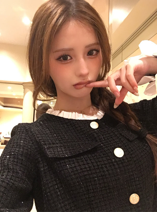 Glitter Tweed Ruffle Collarless Jacket 亮蔥粗花呢荷葉邊無領外套 [dk1772] 2