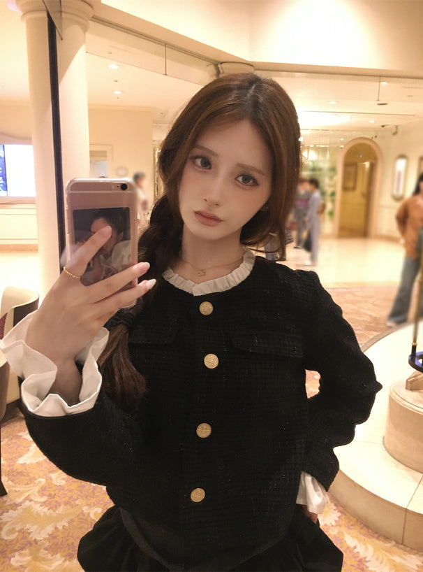 Glitter Tweed Ruffle Collarless Jacket 亮蔥粗花呢荷葉邊無領外套 [dk1772] 3