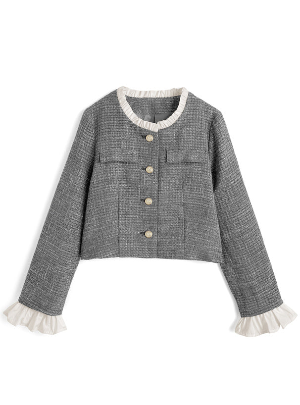 Glitter Tweed Ruffle Collarless Jacket 亮蔥粗花呢荷葉邊無領外套 [dk1772] 5