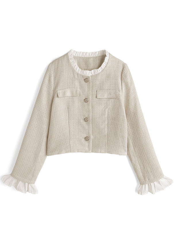 Glitter Tweed Ruffle Collarless Jacket 亮蔥粗花呢荷葉邊無領外套 [dk1772] 6
