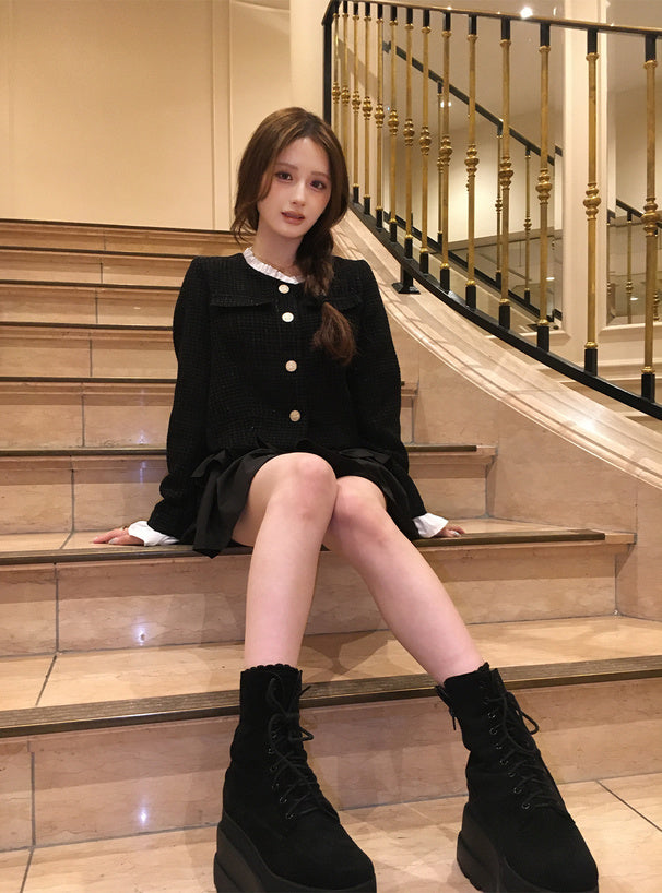 Glitter Tweed Ruffle Collarless Jacket 亮蔥粗花呢荷葉邊無領外套 [dk1772] 7