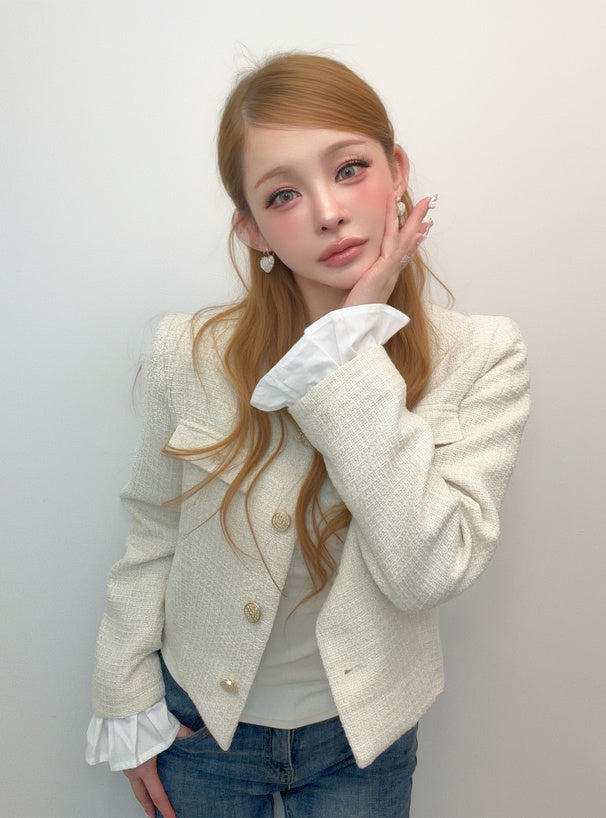 Glitter Tweed Ruffle Collarless Jacket 亮蔥粗花呢荷葉邊無領外套 [dk1772] 9