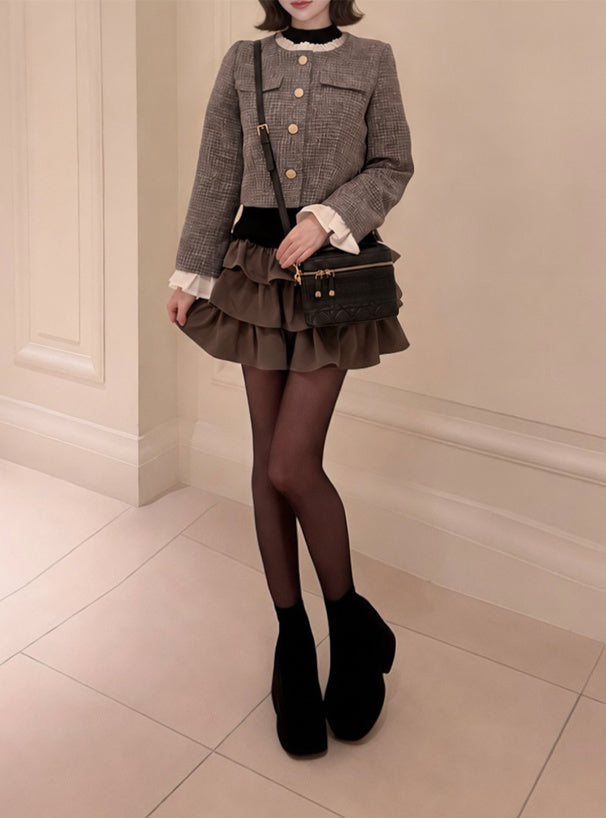 Glitter Tweed Ruffle Collarless Jacket 亮蔥粗花呢荷葉邊無領外套 [dk1772] 10