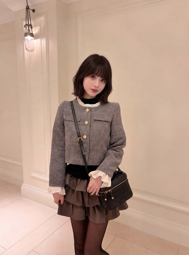 Glitter Tweed Ruffle Collarless Jacket 亮蔥粗花呢荷葉邊無領外套 [dk1772] 11