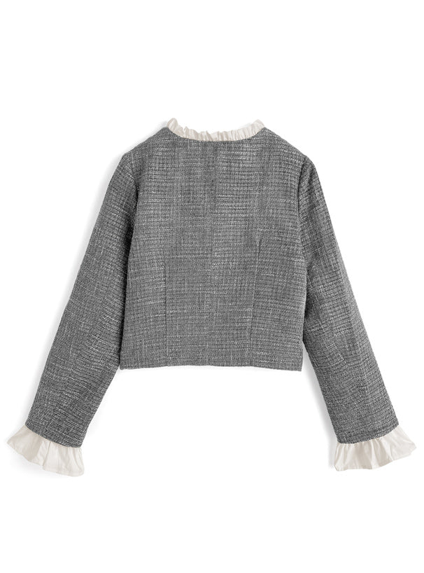Glitter Tweed Ruffle Collarless Jacket 亮蔥粗花呢荷葉邊無領外套 [dk1772] 12