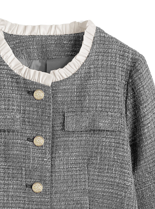 Glitter Tweed Ruffle Collarless Jacket 亮蔥粗花呢荷葉邊無領外套 [dk1772] 13