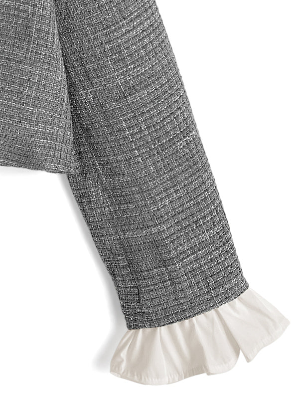 Glitter Tweed Ruffle Collarless Jacket 亮蔥粗花呢荷葉邊無領外套 [dk1772] 14