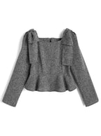 GRL dk1776 Shoulder Bow Tweed-Style Peplum Top 肩蝴蝶結花呢風荷葉襬上衣 3