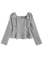 GRL dk1776 Shoulder Bow Tweed-Style Peplum Top 肩蝴蝶結花呢風荷葉襬上衣 4