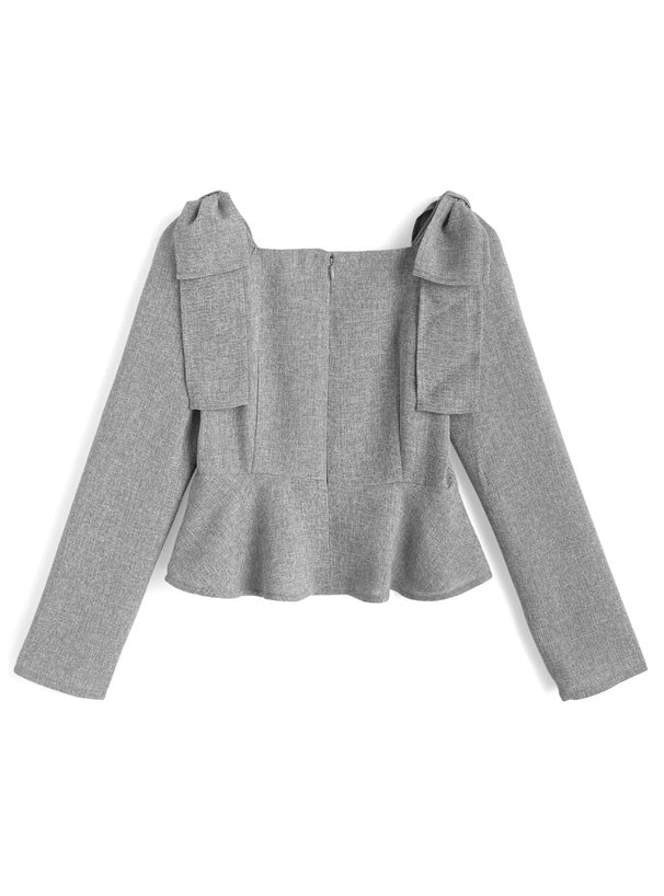 GRL dk1776 Shoulder Bow Tweed-Style Peplum Top 肩蝴蝶結花呢風荷葉襬上衣 5