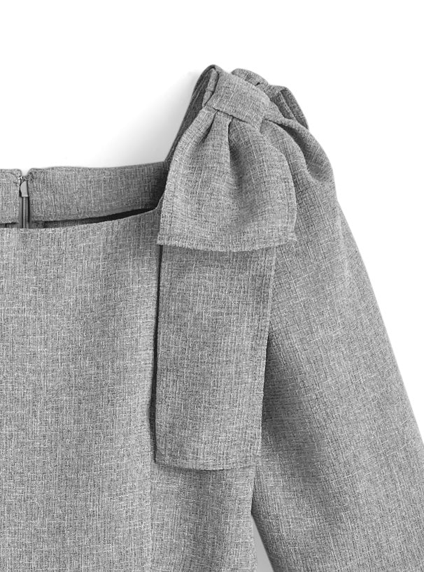 GRL dk1776 Shoulder Bow Tweed-Style Peplum Top 肩蝴蝶結花呢風荷葉襬上衣 6
