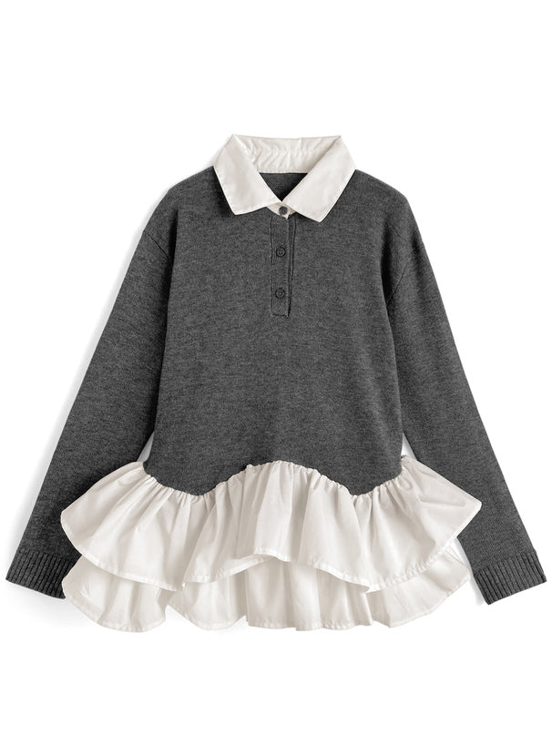 GRL dpk503 contrast ruffle layered knit top 拼色荷葉襬拼接針織上衣 1