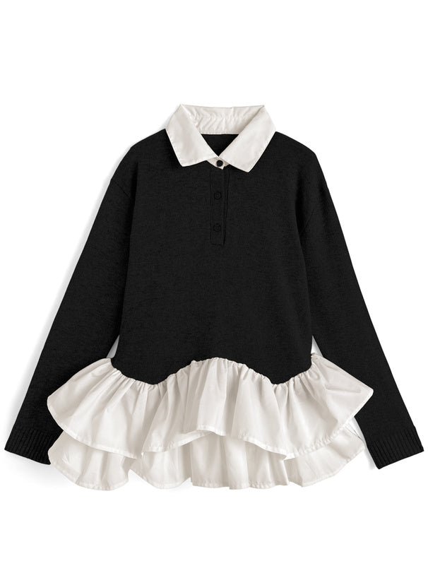 GRL dpk503 contrast ruffle layered knit top 拼色荷葉襬拼接針織上衣 2