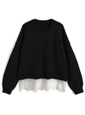 dpk505 Lace-Hem Oversized Knit Top 蕾絲拼接寬鬆針織上衣 — image 2
