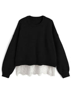 dpk505 Lace-Hem Oversized Knit Top 蕾絲拼接寬鬆針織上衣 — image 2