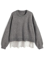 dpk505 Lace-Hem Oversized Knit Top 蕾絲拼接寬鬆針織上衣 — image 1