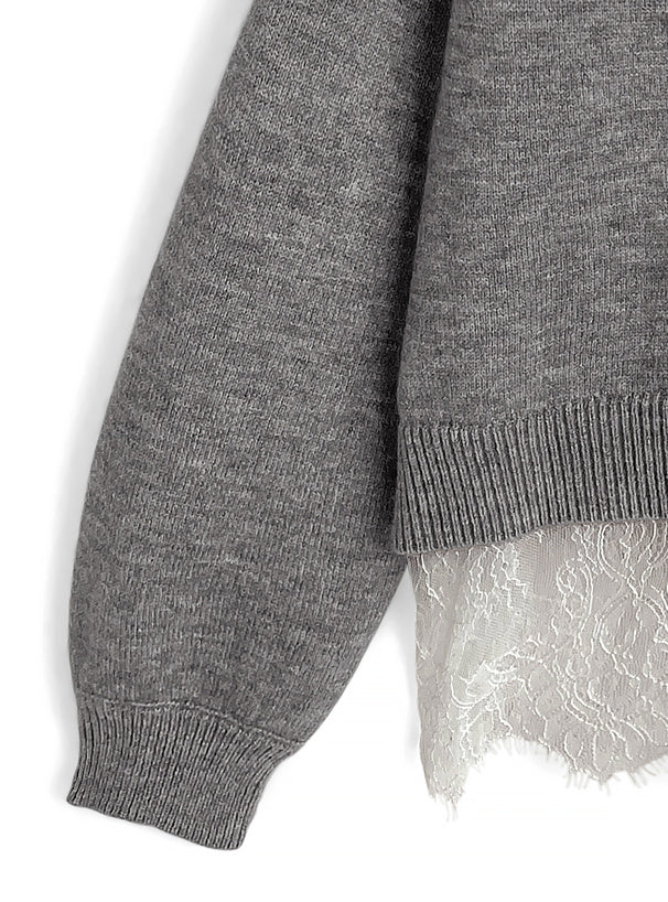dpk505 Lace-Hem Oversized Knit Top 蕾絲拼接寬鬆針織上衣 — image 5