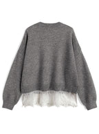 dpk505 Lace-Hem Oversized Knit Top 蕾絲拼接寬鬆針織上衣 — image 3