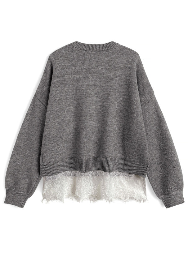 dpk505 Lace-Hem Oversized Knit Top 蕾絲拼接寬鬆針織上衣 — image 3