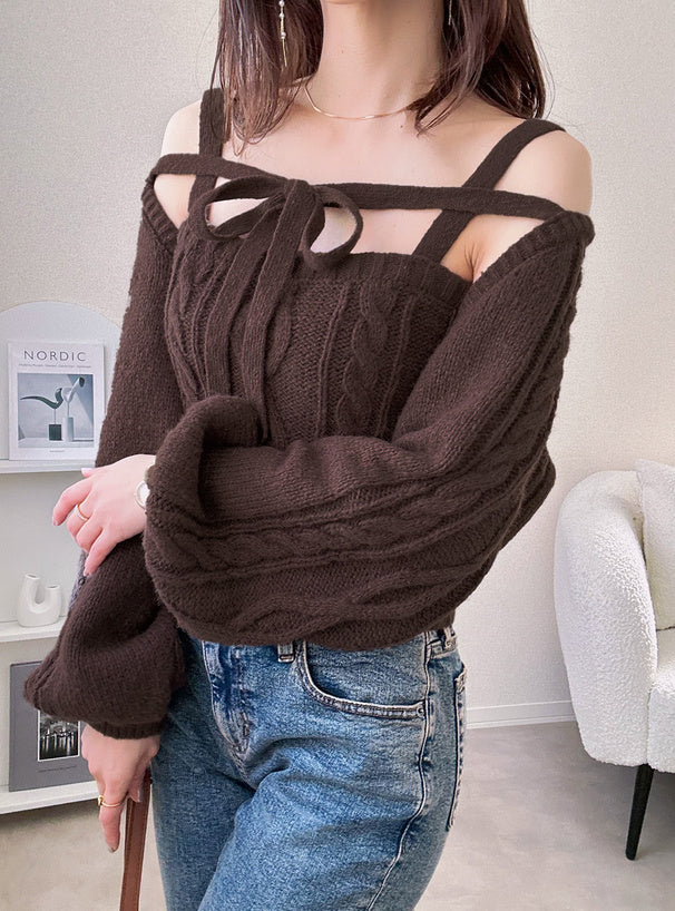 dr834 Ribbon Bolero & Cable-Knit Camisole Set 圖片 10
