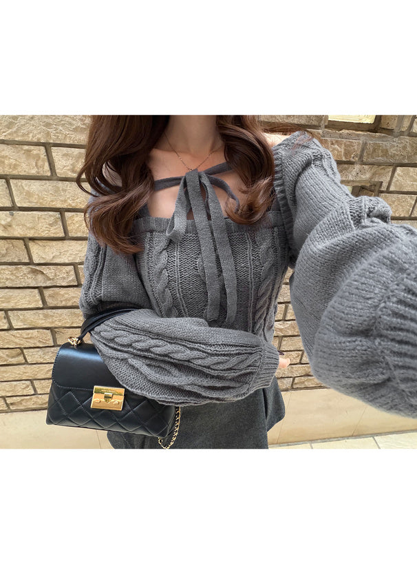 dr834 Ribbon Bolero & Cable-Knit Camisole Set 圖片 13