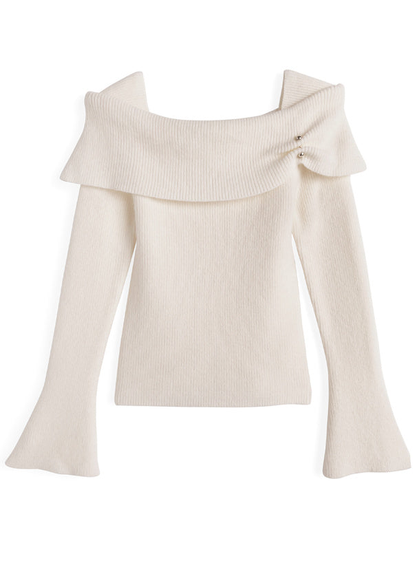 Pearl-Accent Off-Shoulder Knit Top 珍珠點綴露肩針織上衣 [fs43] 6