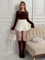 Pearl-Accent Off-Shoulder Knit Top 珍珠點綴露肩針織上衣 [fs43] 2