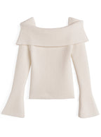 Pearl-Accent Off-Shoulder Knit Top 珍珠點綴露肩針織上衣 [fs43] 9