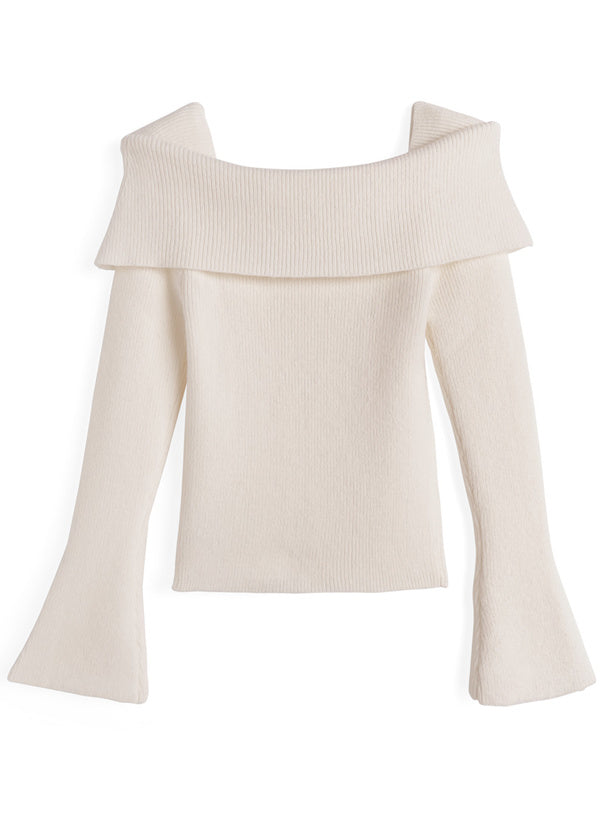 Pearl-Accent Off-Shoulder Knit Top 珍珠點綴露肩針織上衣 [fs43] 9