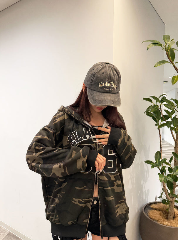 Camouflage double-zip sweatshirt hoodie 迷彩雙拉鏈衛衣連帽上衣