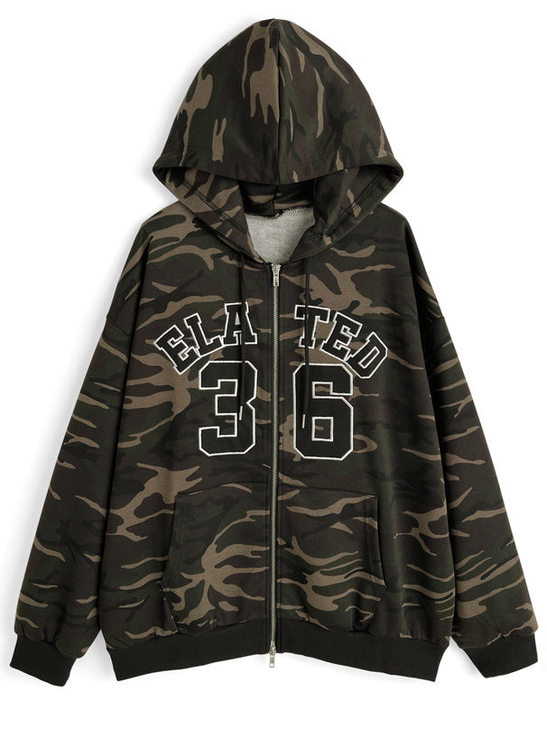 Camouflage double-zip sweatshirt hoodie 迷彩雙拉鏈衛衣連帽上衣