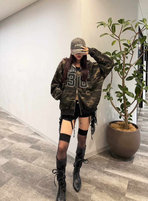 Camouflage double-zip sweatshirt hoodie 迷彩雙拉鏈衛衣連帽上衣