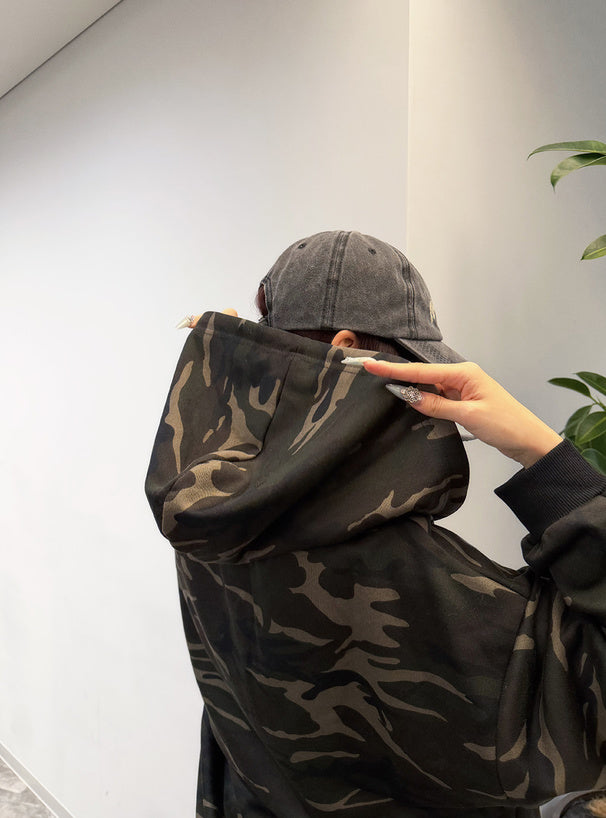 Camouflage double-zip sweatshirt hoodie 迷彩雙拉鏈衛衣連帽上衣